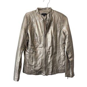 Tribal Jacket Size 8 Full Zip Faux Leather Long Sleeve Metallic Pewter Classic